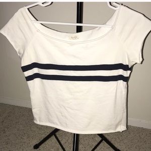 Brandy White Striped off shoulder 3:4 Top